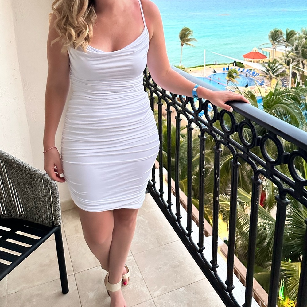 White Draped Cowl Neck Slip Dress - Unbranded